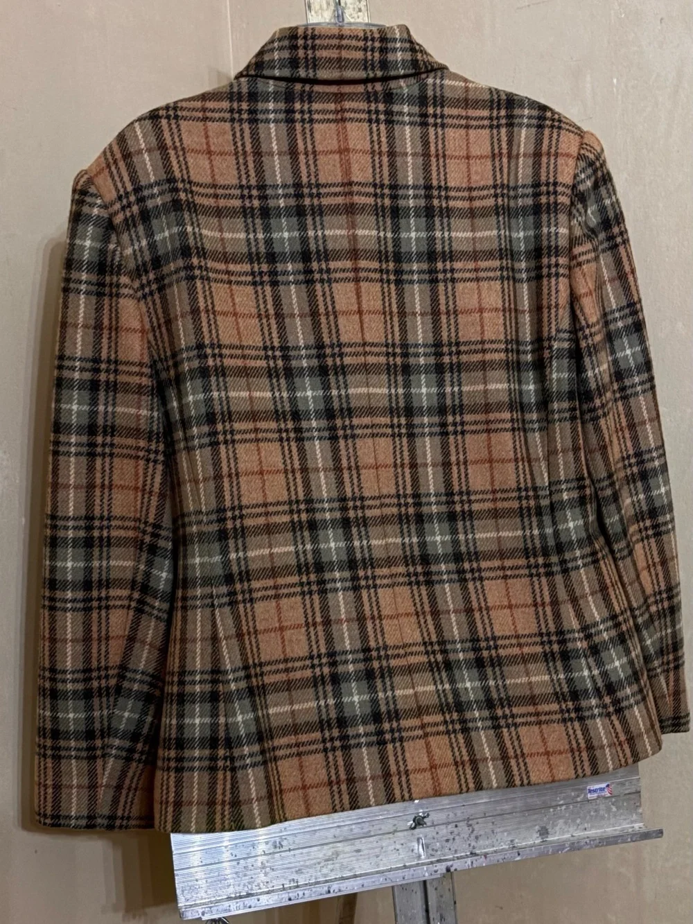 Evan Picone Plaid Wool Pea Coat - Tan, Black, Cream